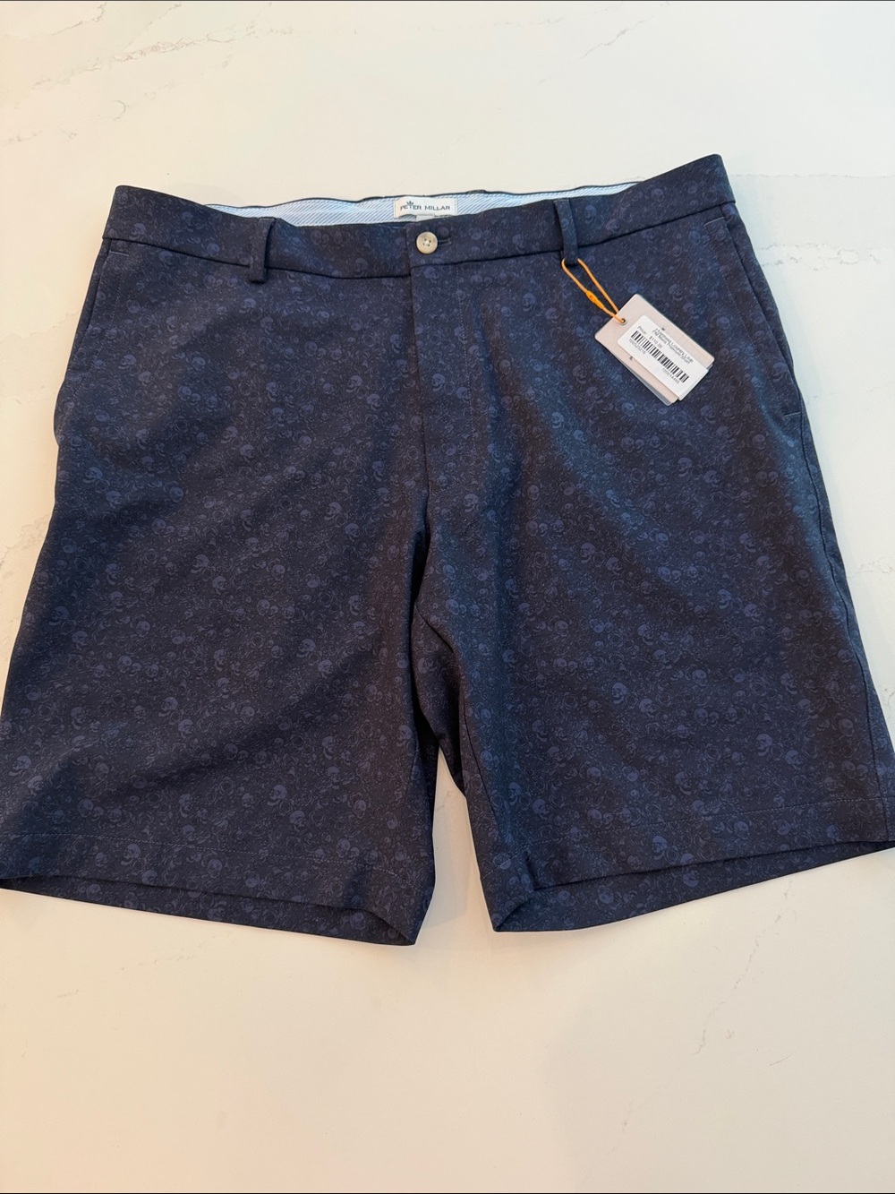 NWT Peter Millar Navy Skull Flat-Front Performance Shorts